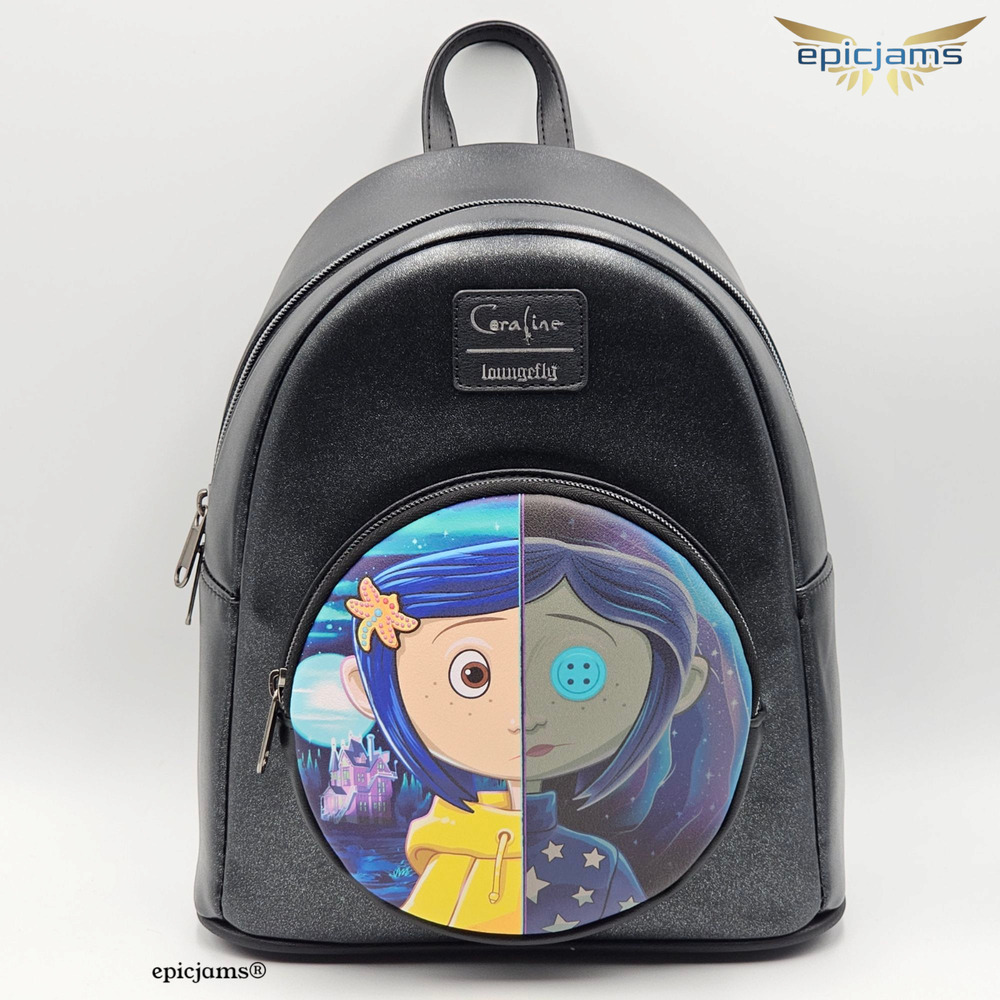 Loungefly Coraline Split Face Iridescent Black Mini Backpack Bag New